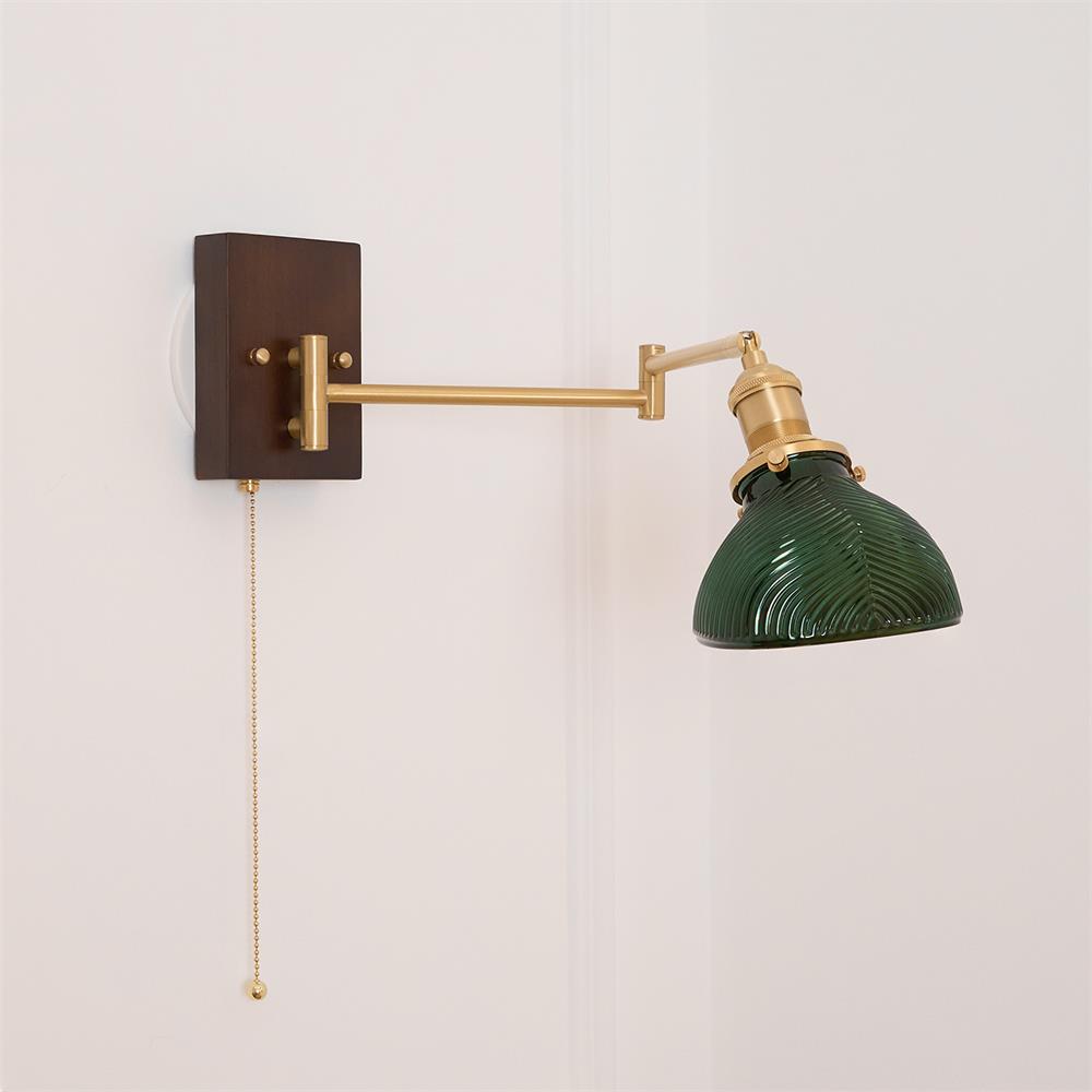 Emeric Adjustable Swing Arm Wall Lamp with Green Glass Shade-Neutral Decor