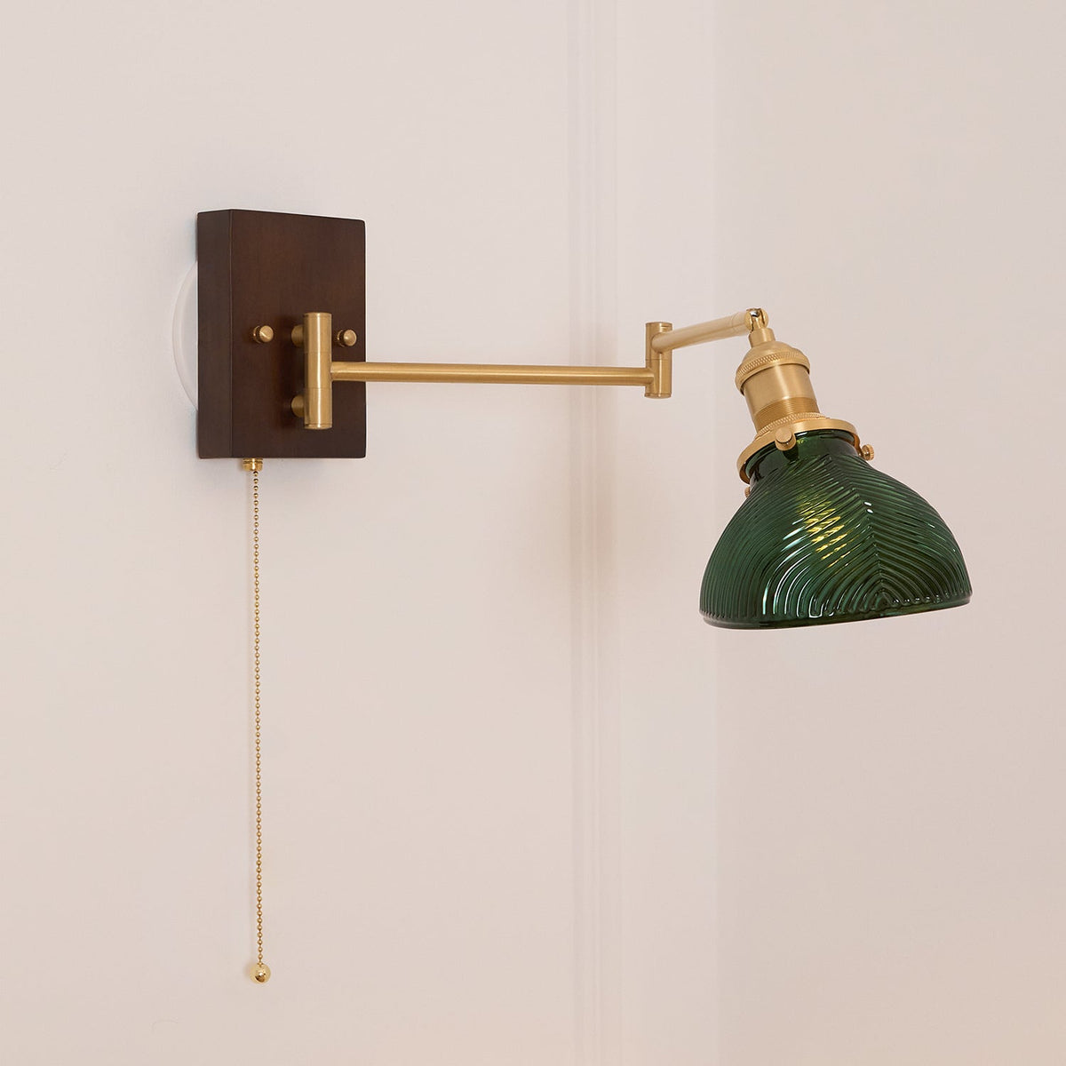 Emeric Adjustable Swing Arm Wall Lamp with Green Glass Shade-Neutral Decor