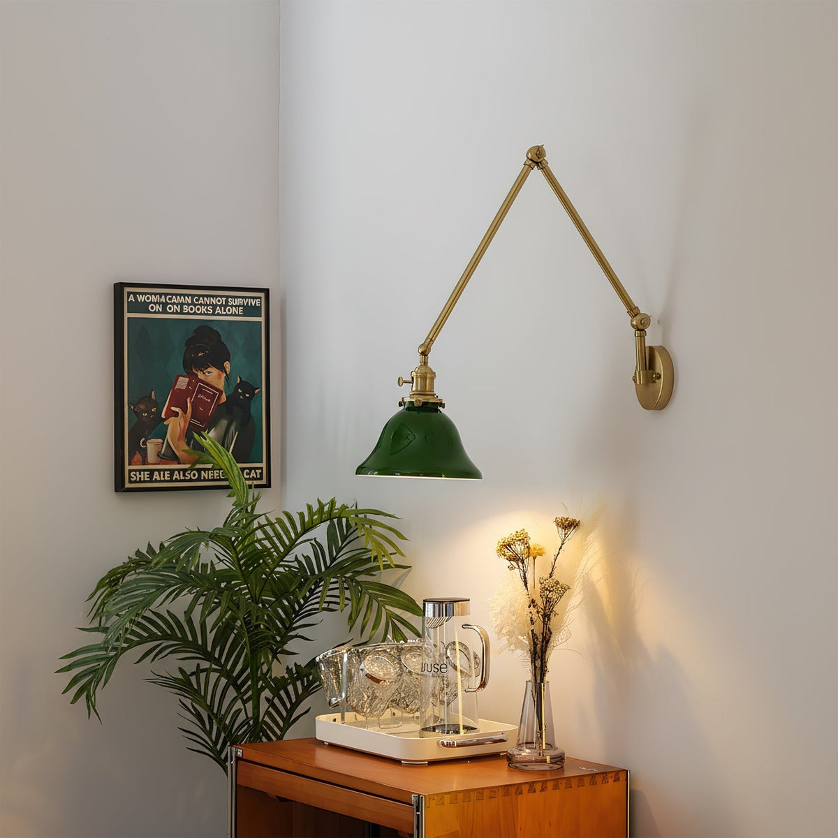 Close-up of the vibrant green conical shade on the Brady lamp.