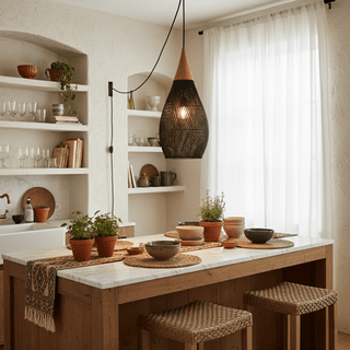 Braided Rattan Swag Pendant Lamp-Neutral Decor