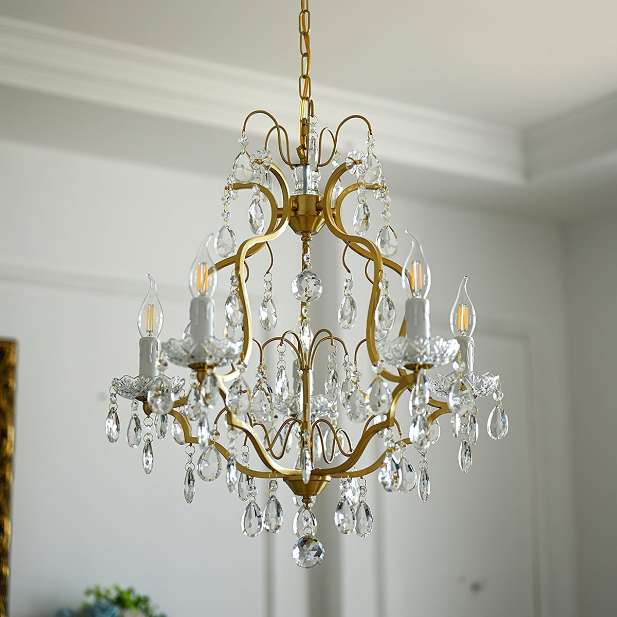 Cevinyra Postmodern Luxe Laiton Cristal Parchemins Lustre