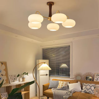 Lustra Lustre en Laiton et Bois Kaki
