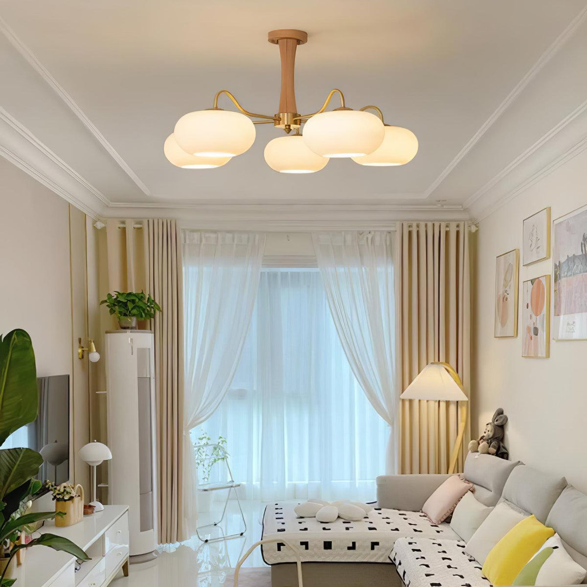 Valielle Lustre en Laiton et Bois Kaki
