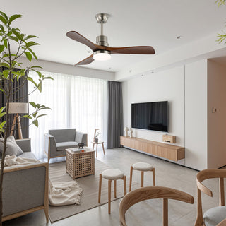 Ventilateur de plafond moderne Kaelen en bois avec lumière
