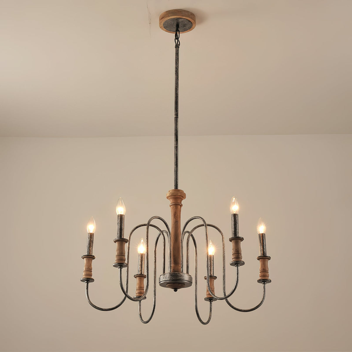 Volo Lustre Métal Bois Luxe Postmoderne