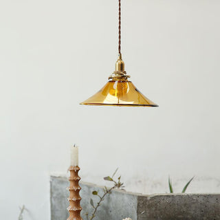 Solara Suspension en Verre Ambre Laiton Vintage