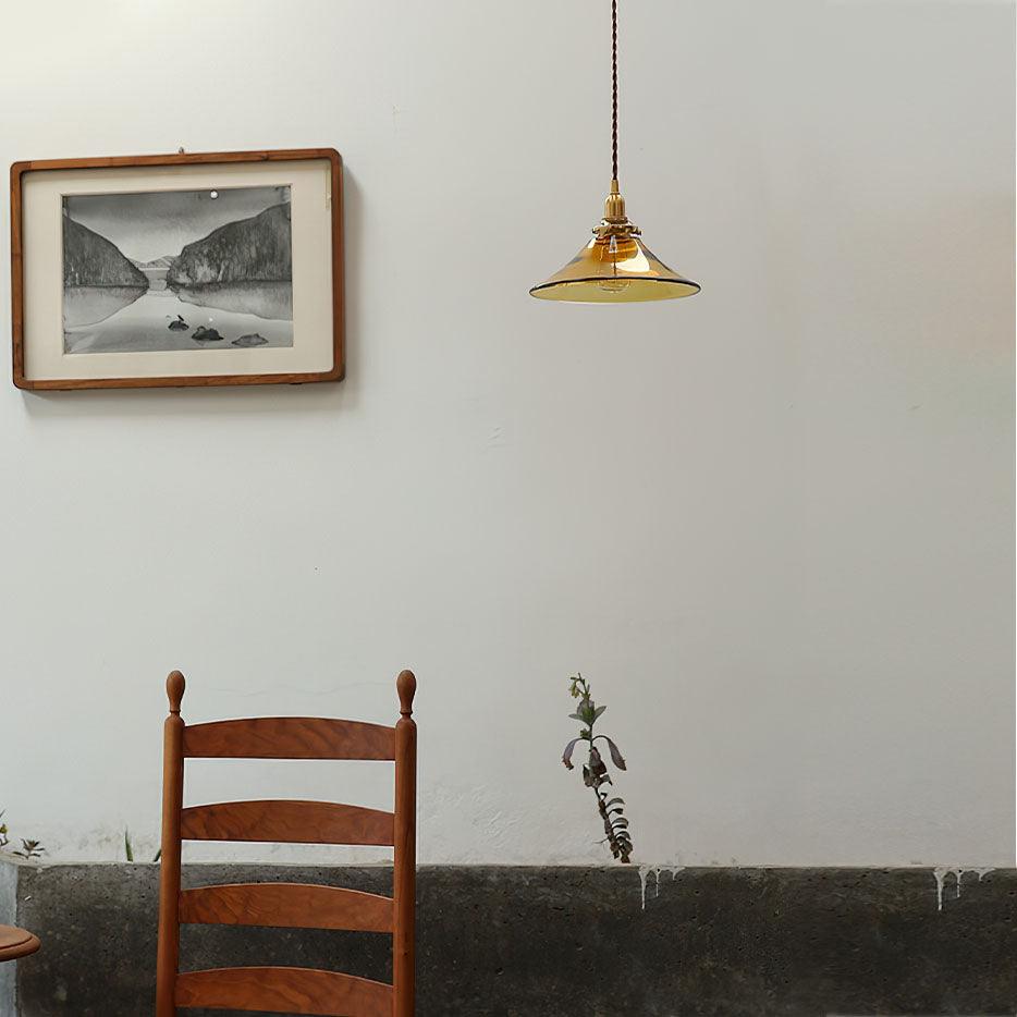 Edrana Suspension en Verre Ambre Laiton Vintage