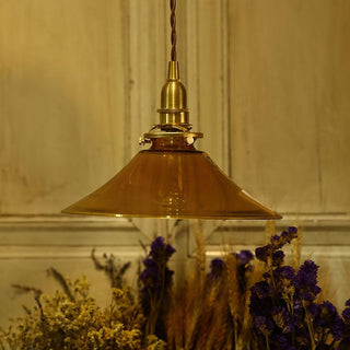 Solara Suspension en Verre Ambre Laiton Vintage