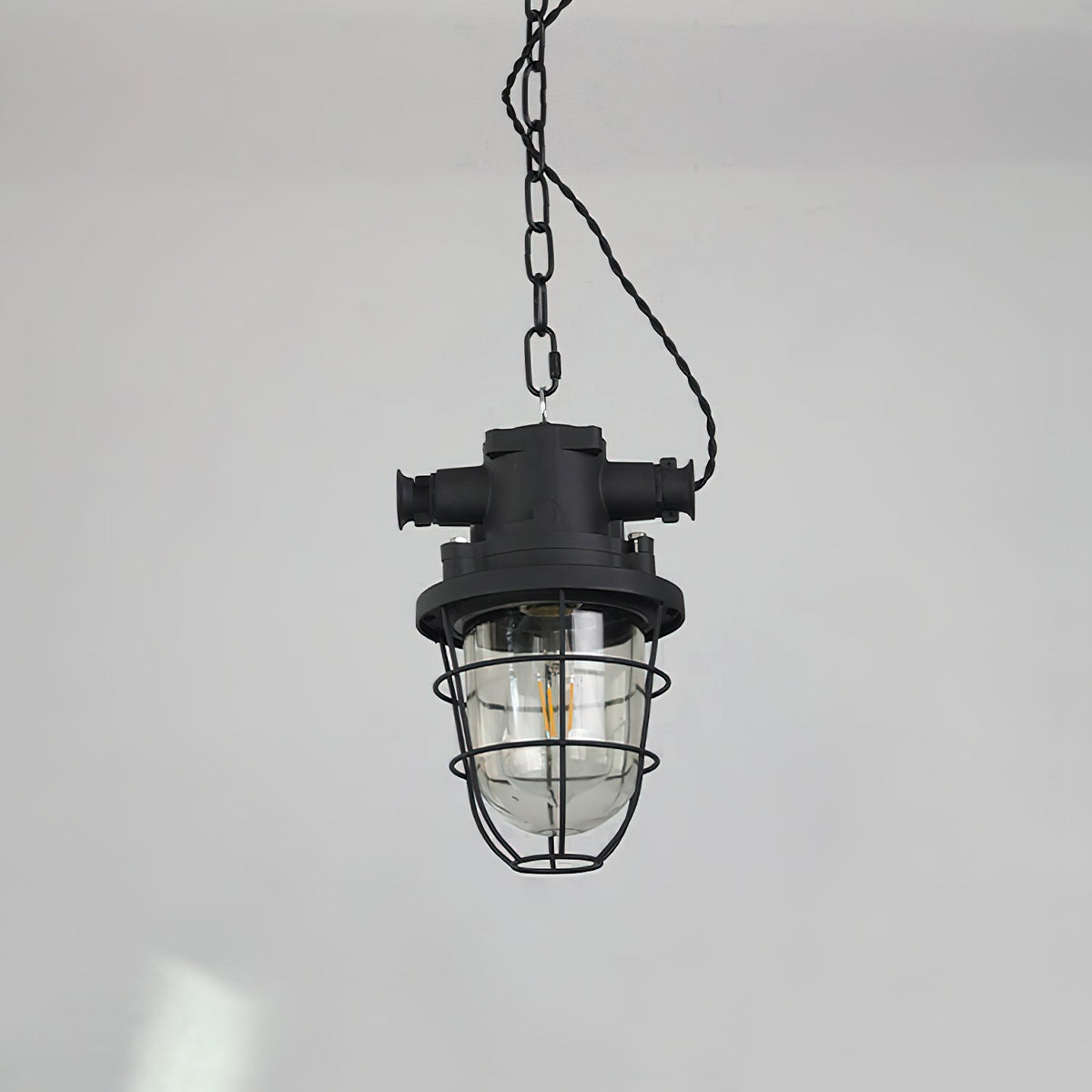 Celest Suspension Métal Verre Cage Industrielle Vintage