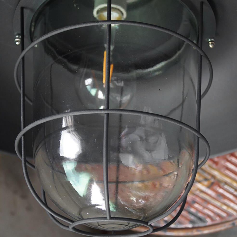 Celest Suspension Métal Verre Cage Industrielle Vintage