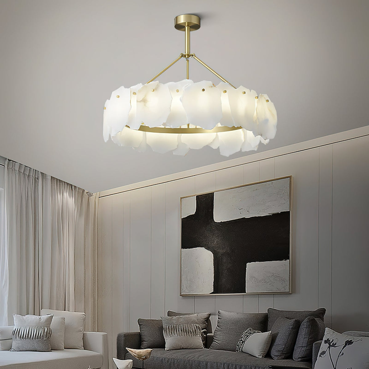 Cryon Lustre en laiton et alabastre Style luxueux postmoderne