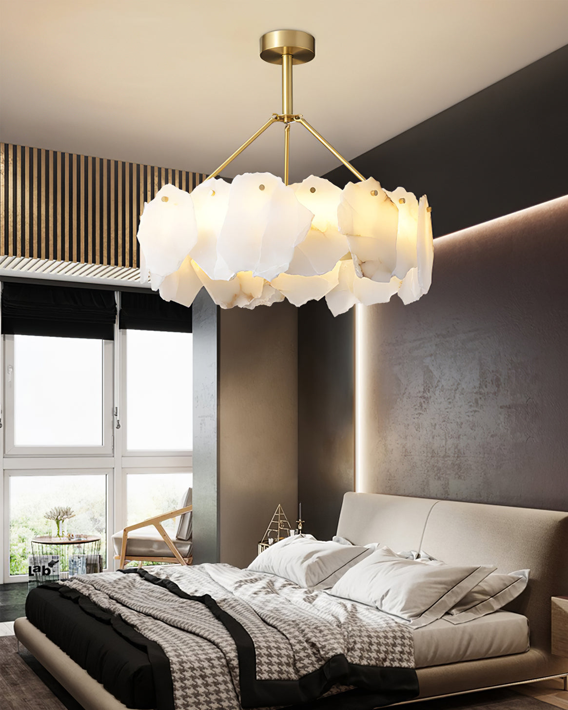 Telen Chandelier Alabaster Layered Halo-Neutral Decor