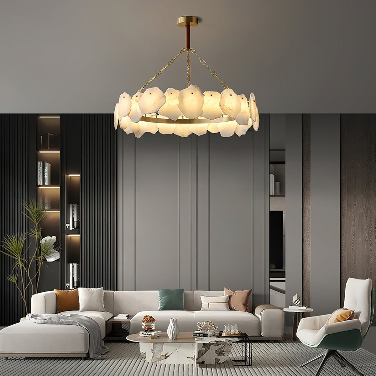 Alora Lustre Rond en Laiton et Marbre Style Luxueux Postmoderne