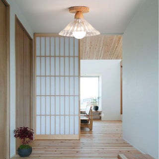 Arisha Moderne LED Plafonnier Dôme Bois Verre Salon Salle à Manger