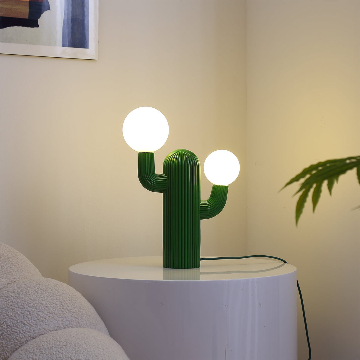 Cactus Table Lamp styled on a modern bedside table.