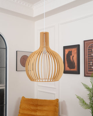 Cage Lampe Suspendue Sculpturale à Cadre Ouvert en Bouleau-Luire