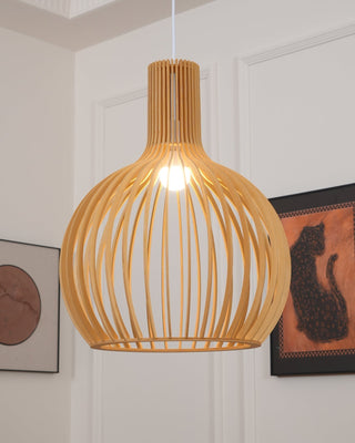 Cage Lampe Suspendue Sculpturale à Cadre Ouvert en Bouleau-Luire