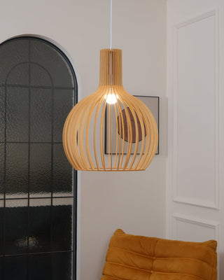 Cage Lampe Suspendue Sculpturale à Cadre Ouvert en Bouleau-Luire
