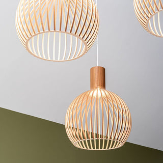 Cage Lampe Suspendue Sculpturale à Cadre Ouvert en Bouleau-Luire