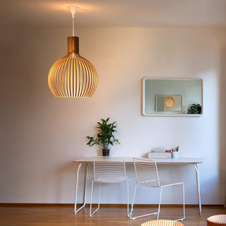 Cage Lampe Suspendue Sculpturale à Cadre Ouvert en Bouleau-Luire