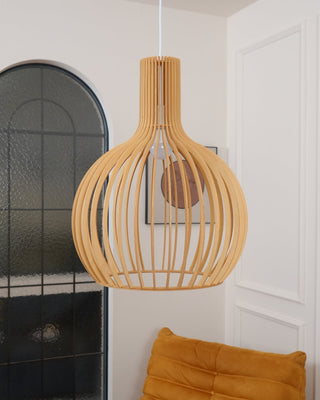 Cage Lampe Suspendue Sculpturale à Cadre Ouvert en Bouleau-Luire