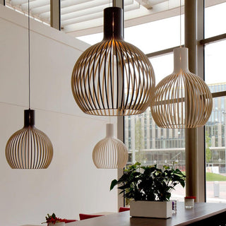 Cage Lampe Suspendue Sculpturale à Cadre Ouvert en Bouleau-Luire