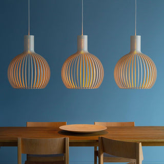 Cage Lampe Suspendue Sculpturale à Cadre Ouvert en Bouleau-Luire