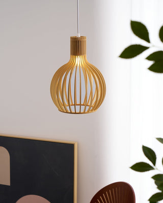 Cage Lampe Suspendue Sculpturale à Cadre Ouvert en Bouleau-Luire