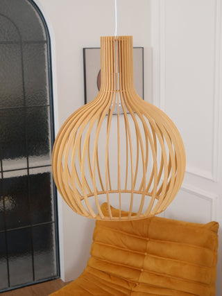 Cage Lampe Suspendue Sculpturale à Cadre Ouvert en Bouleau-Luire