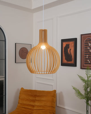 Cage Lampe Suspendue Sculpturale à Cadre Ouvert en Bouleau-Luire