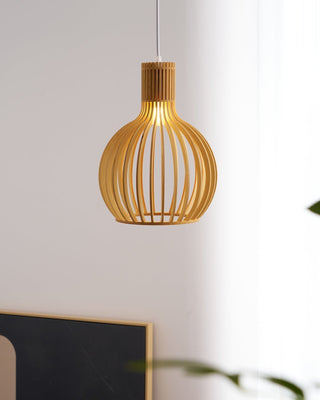Cage Lampe Suspendue Sculpturale à Cadre Ouvert en Bouleau-Luire