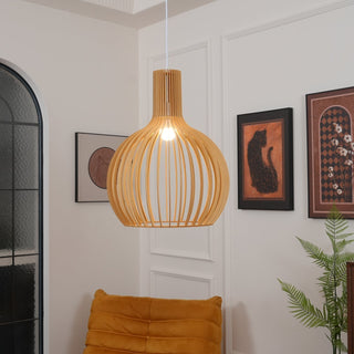 Cage Lampe Suspendue Sculpturale à Cadre Ouvert en Bouleau-Luire