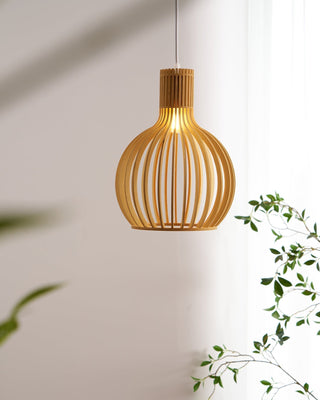 Cage Lampe Suspendue Sculpturale à Cadre Ouvert en Bouleau-Luire