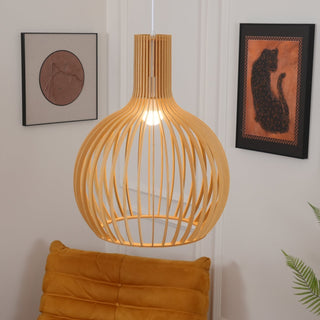 Cage Lampe Suspendue Sculpturale à Cadre Ouvert en Bouleau-Luire