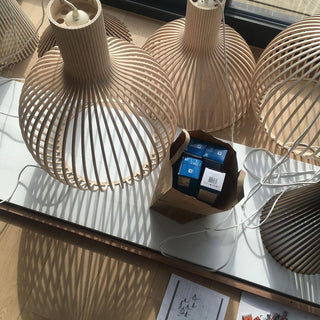 Cage Lampe Suspendue Sculpturale à Cadre Ouvert en Bouleau-Luire