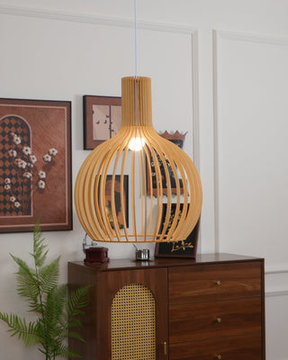 Cage Lampe Suspendue Sculpturale à Cadre Ouvert en Bouleau-Luire