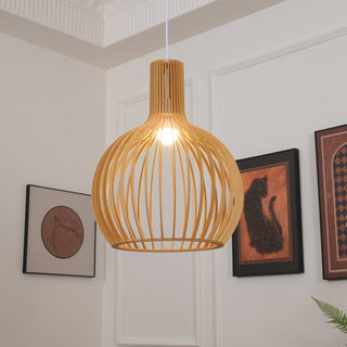 Cage Lampe Suspendue Sculpturale à Cadre Ouvert en Bouleau-Luire