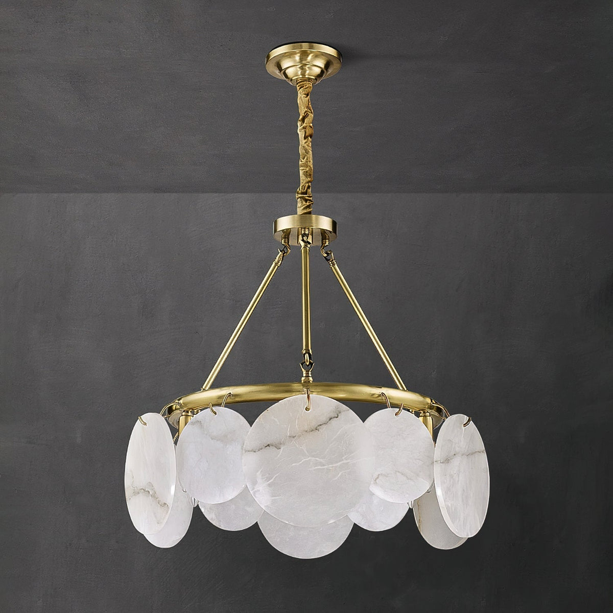The 5-light Calamete Chandelier providing ambient light over a dining area.