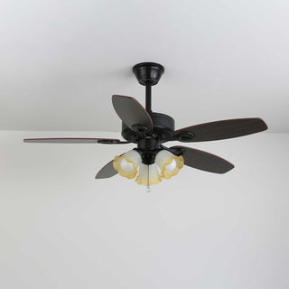 Plafonnier Ventilateur Calviera en Bois et Verre Vintage