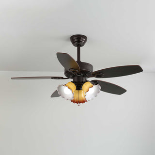 Plafonnier Ventilateur Calviera en Bois et Verre Vintage
