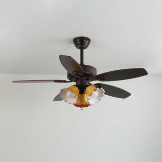 Plafonnier Ventilateur Calviera en Bois et Verre Vintage
