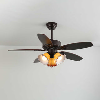 Plafonnier Ventilateur Calviera en Bois et Verre Vintage