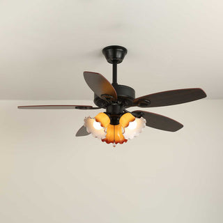 Plafonnier Ventilateur Calviera en Bois et Verre Vintage