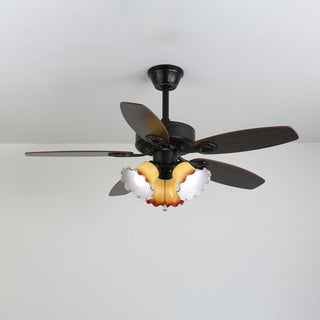 Plafonnier Ventilateur Calviera en Bois et Verre Vintage