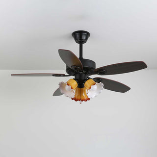 Plafonnier Ventilateur Calviera en Bois et Verre Vintage