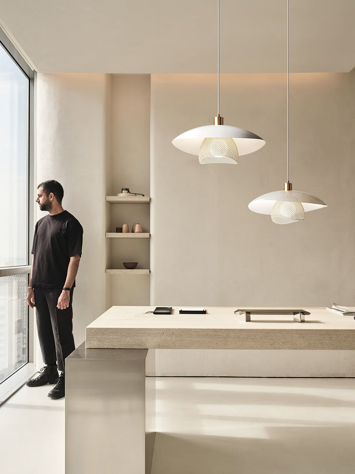 Floyd Lampe Suspendue en Métal Blanc Style Minimaliste Moderne Dynam