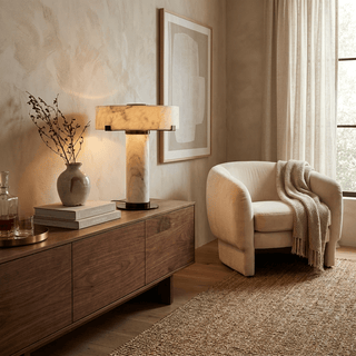 Calix Alabaster Table Lamp-Neutral Decor