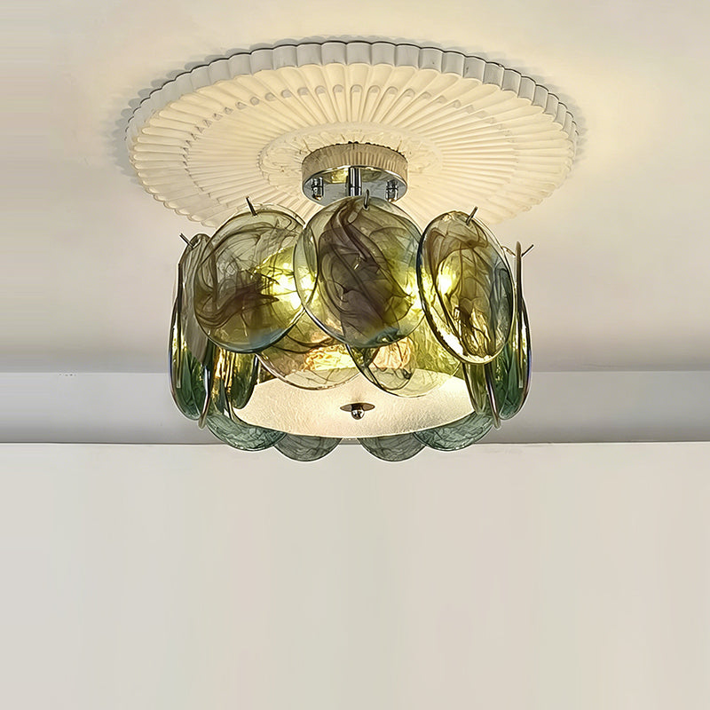 Detail of the overlapping glass discs on the green Camden light.