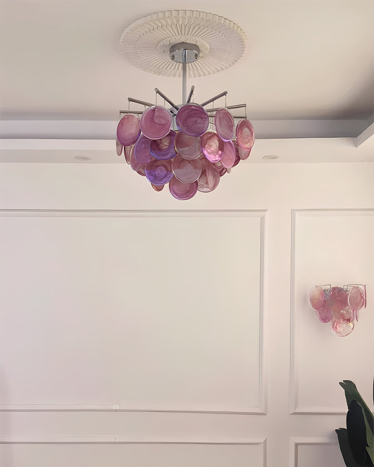 The Camisa Glass Chandelier from a distance to show scale.