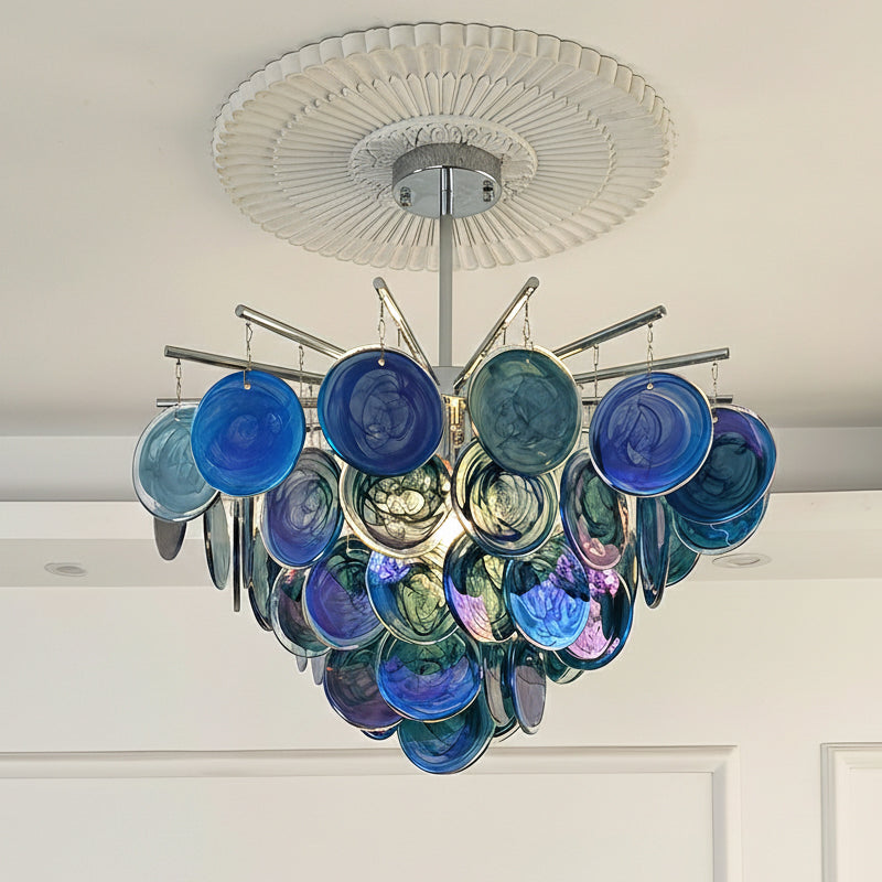 Detailed view of the chandelier's arms and structure.